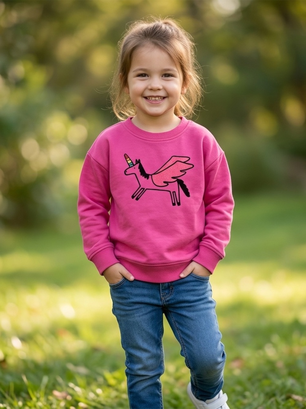 Hanna Andersson Sweatshirt Pullover Girl Size 140 US 10 Pink Embroidered Unicorn